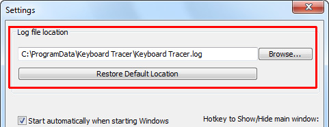 Localização do arquivo de registro do Keyboard Tracer