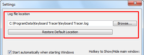 Posizione del file di registro di Keyboard Tracer